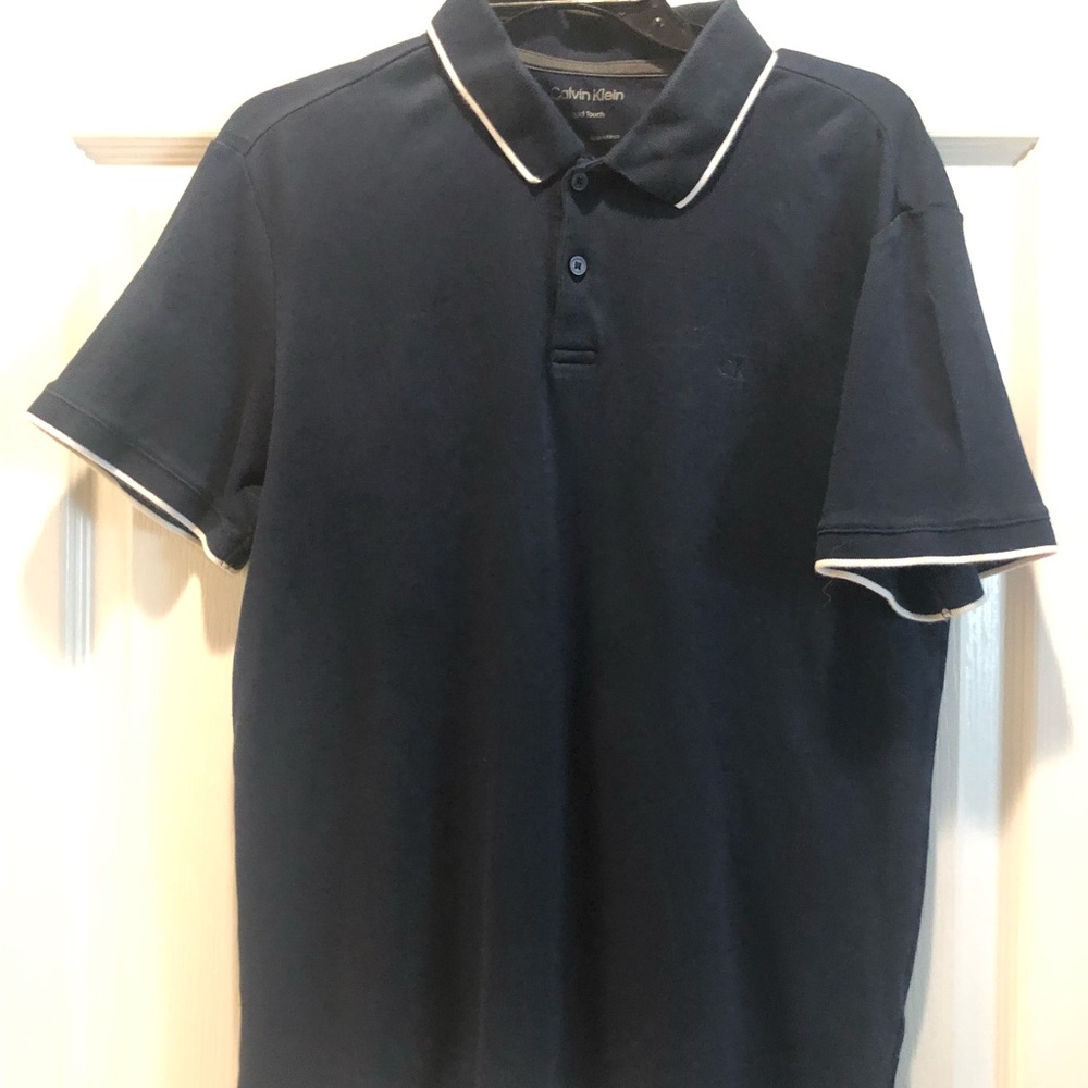 Calvin Klein Men's Dark Blue Polo with White Trim